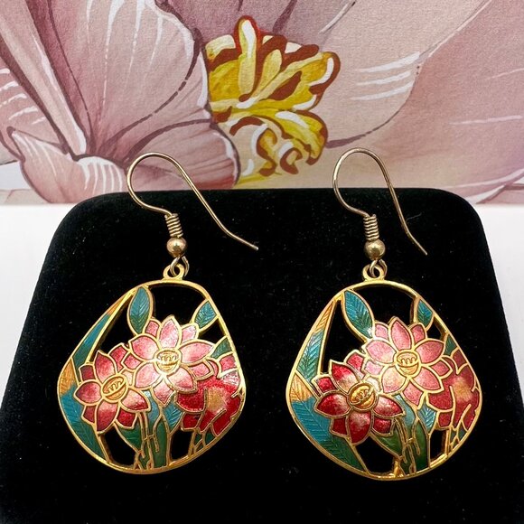 Cloisonne Floral Earrings - Picture 1 of 4